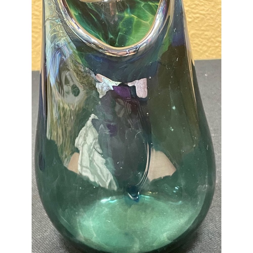 Rare Vintage Hand Blown Glass Paper Bag Vase Signed Sea Foam Blue Color - Picture 9 of 13